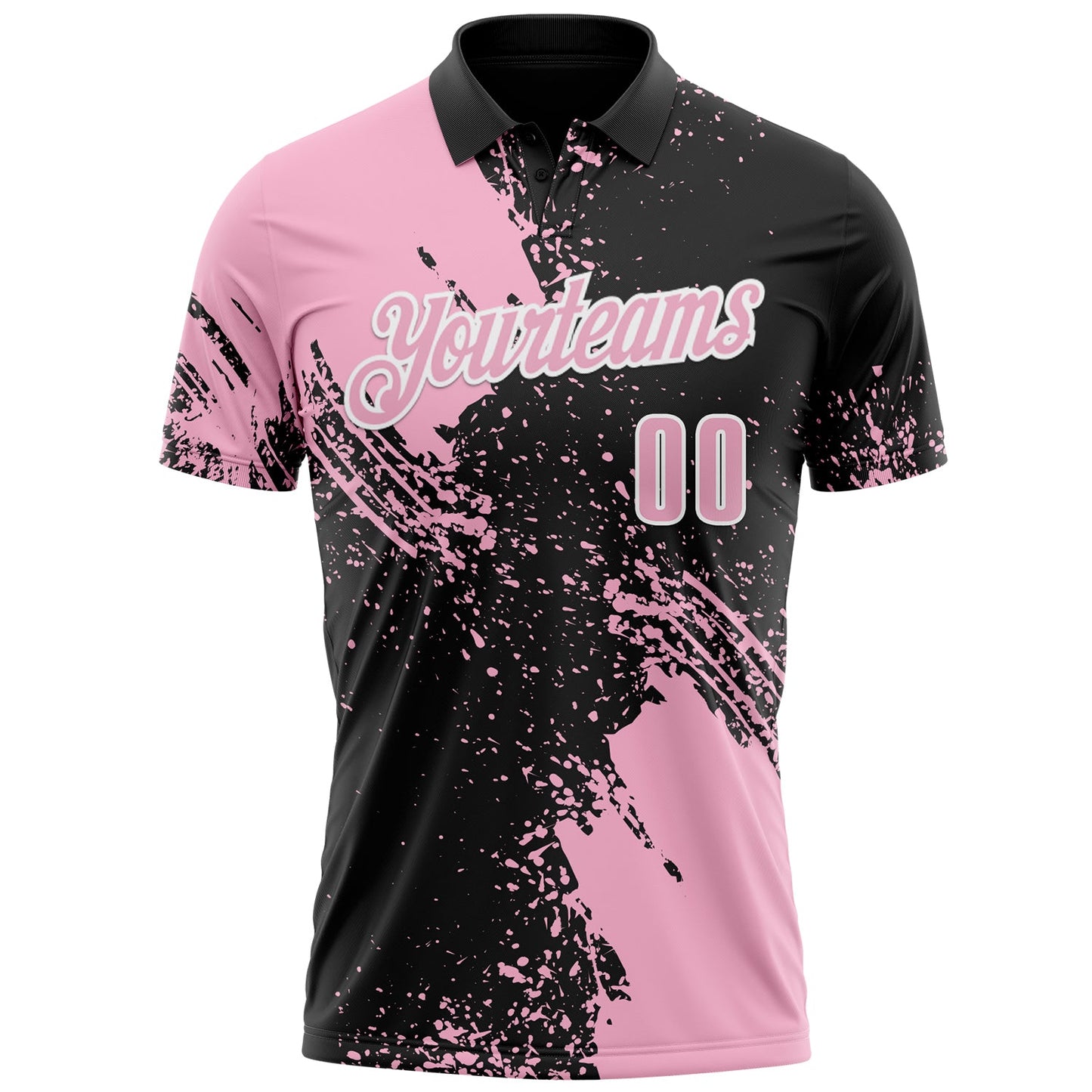 Custom Light Pink Black-White 3D Pattern Design Abstract Brush Stroke Performance Polo Shirt view 2