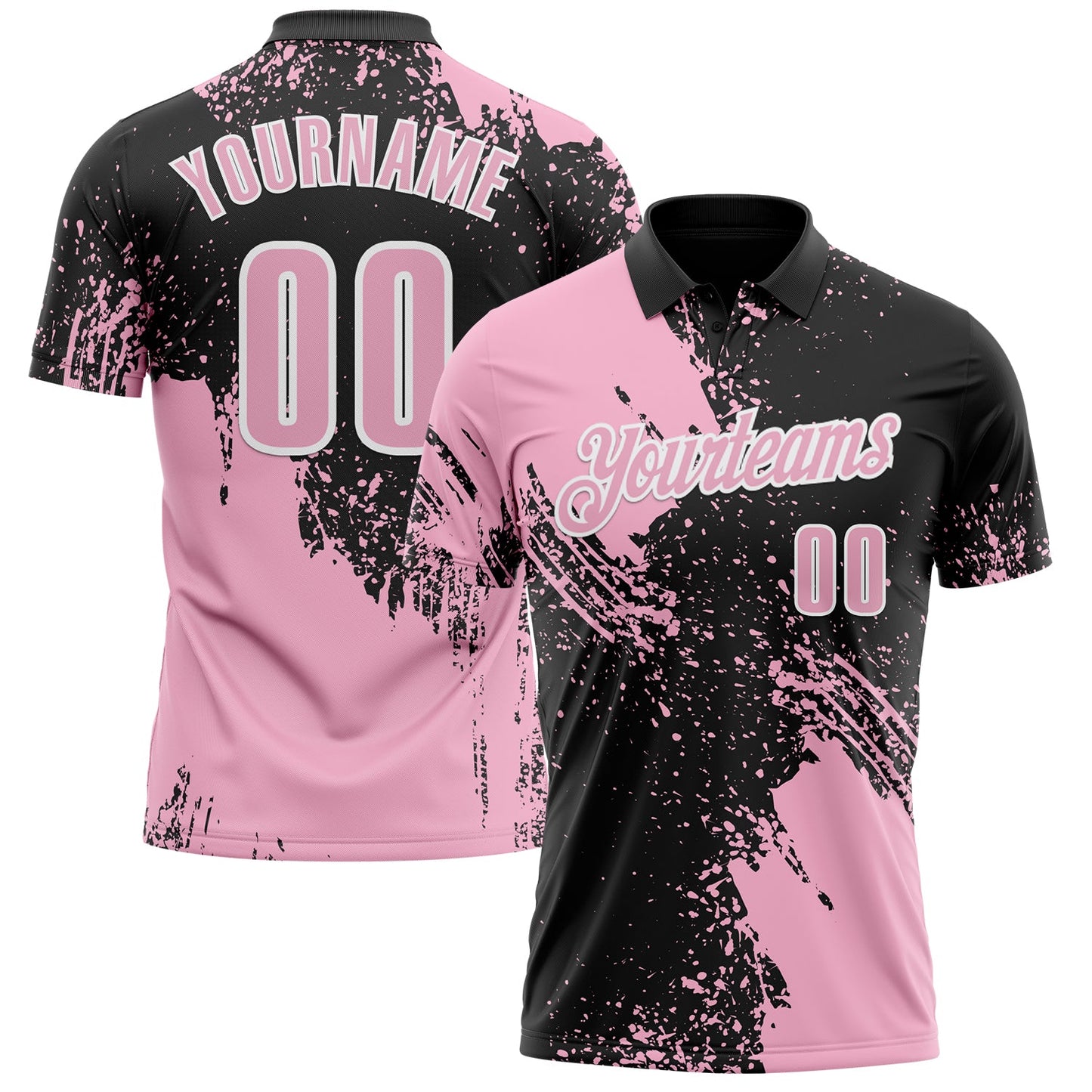 Custom Light Pink Black-White 3D Pattern Design Abstract Brush Stroke Performance Polo Shirt - Main View