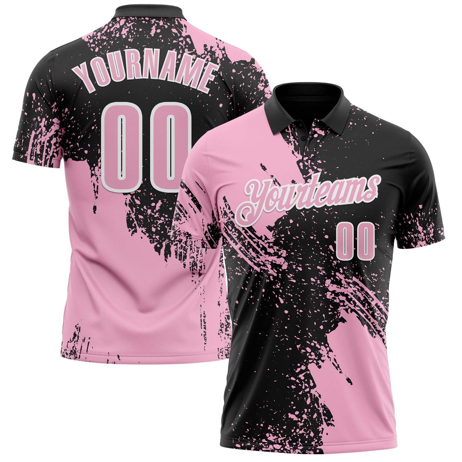 Custom Light Pink Black-White 3D Pattern Design Abstract Brush Stroke Performance Polo Shirt - Main View