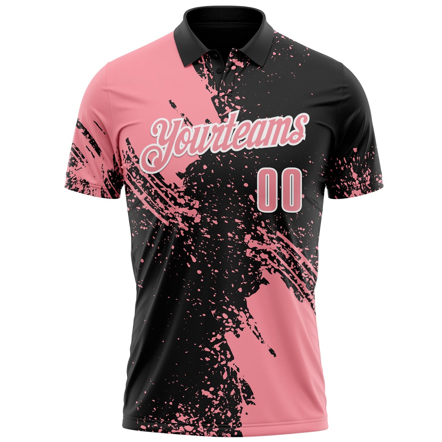 Custom Medium Pink Black-White 3D Pattern Design Abstract Brush Stroke Performance Polo Shirt view 2