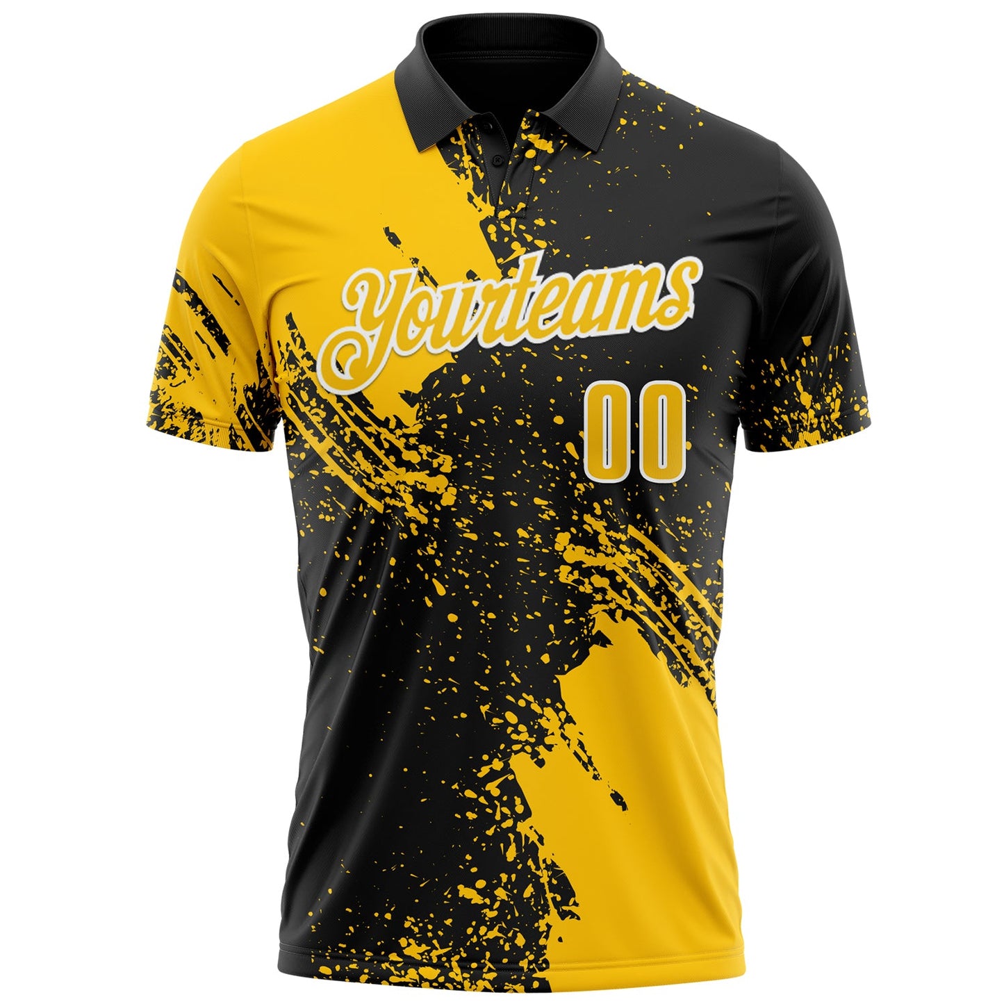Custom Yellow Black-White 3D Pattern Design Abstract Brush Stroke Performance Polo Shirt view 2