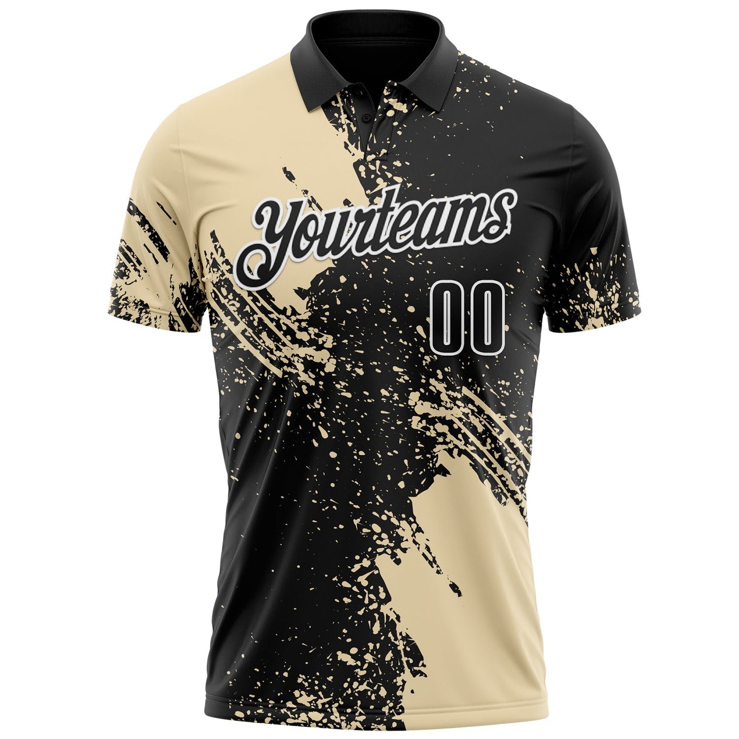 Custom Cream Black-White 3D Pattern Design Abstract Brush Stroke Performance Polo Shirt view 2