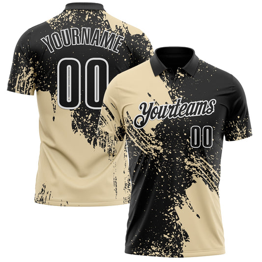Custom Cream Black-White 3D Pattern Design Abstract Brush Stroke Performance Polo Shirt - Main View