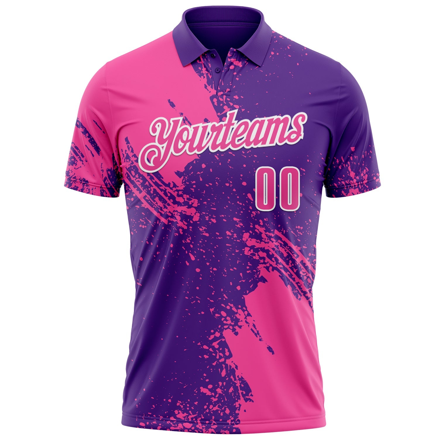 Custom Pink Purple-White 3D Pattern Design Abstract Brush Stroke Performance Polo Shirt view 2