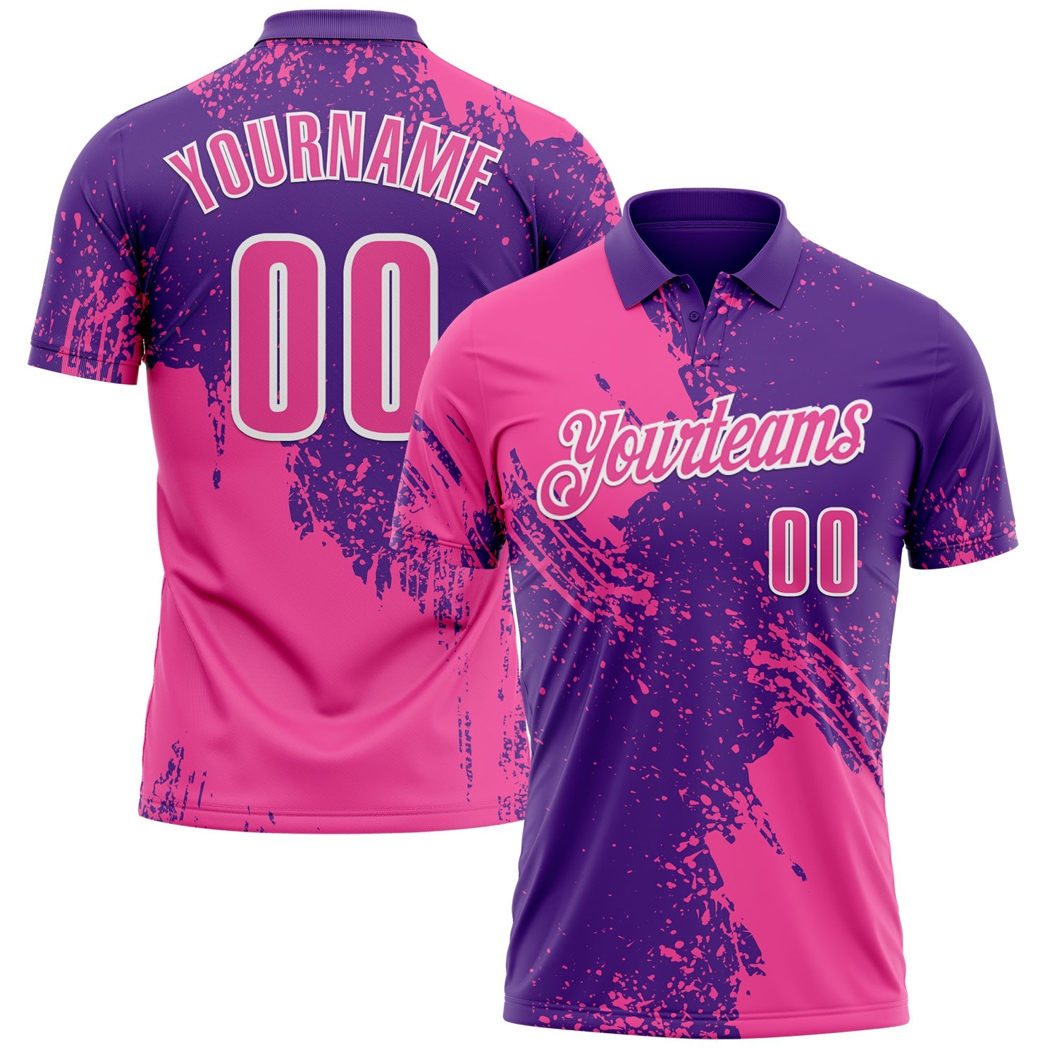 Custom Pink Purple-White 3D Pattern Design Abstract Brush Stroke Performance Polo Shirt - Main View