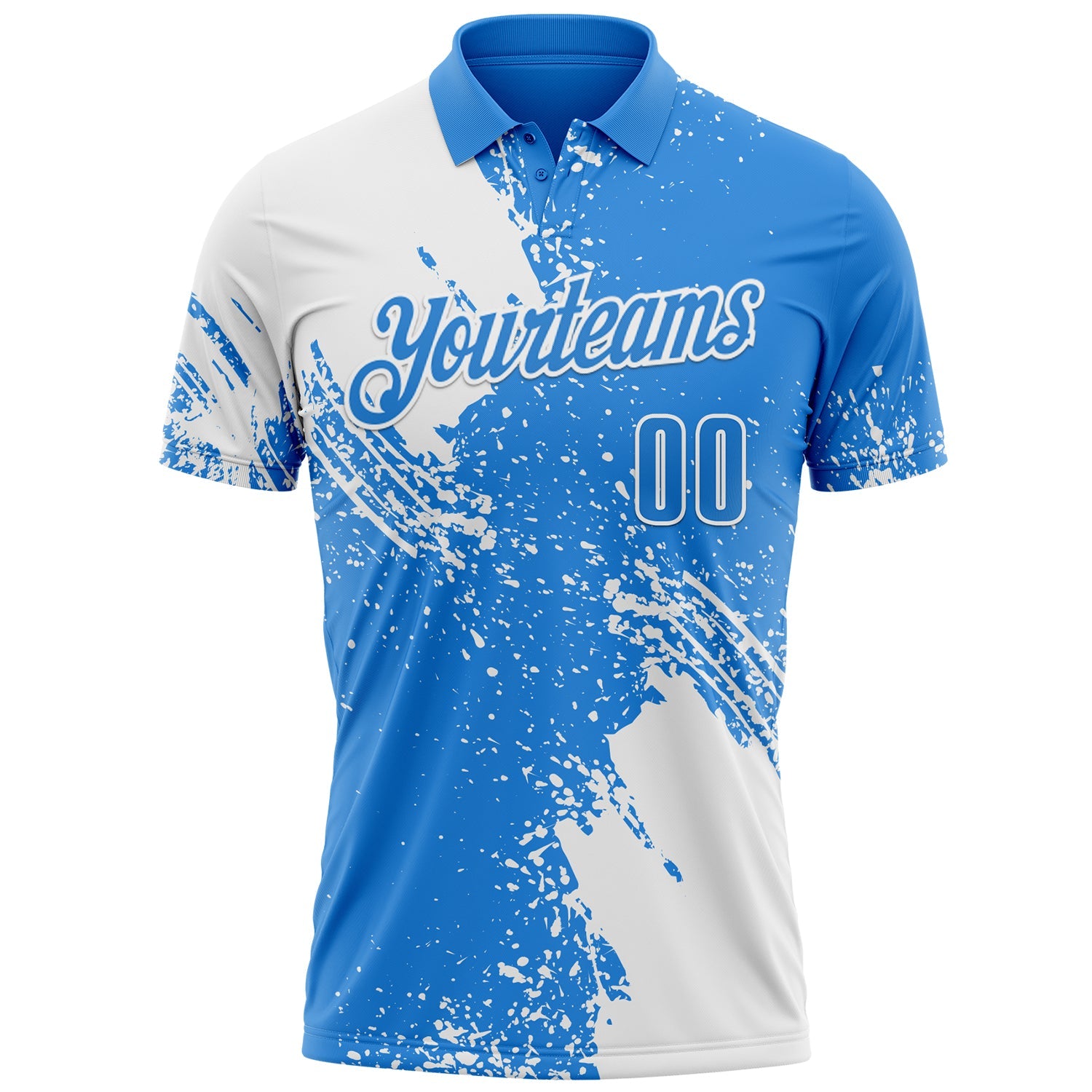 Custom White Powder Blue 3D Pattern Design Abstract Brush Stroke Performance Polo Shirt view 2