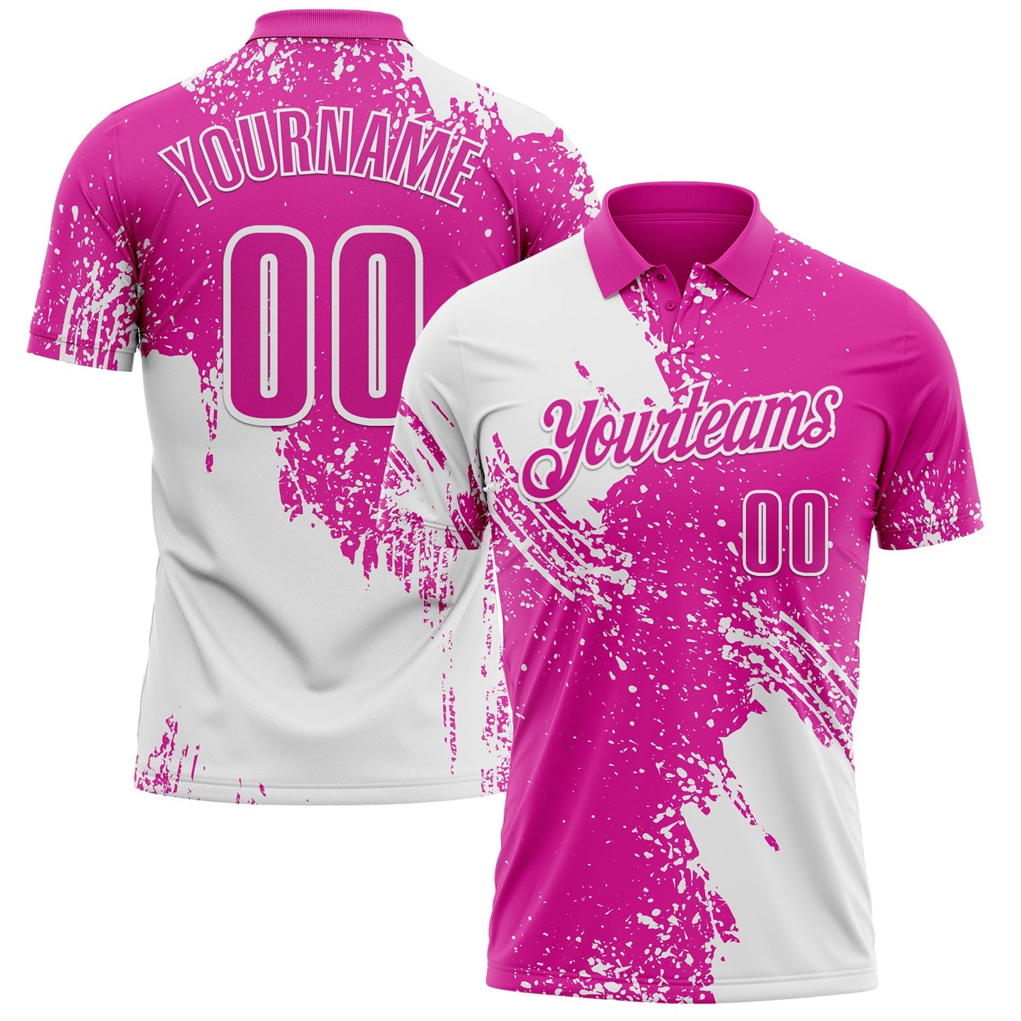 Custom White Deep Pink 3D Pattern Design Abstract Brush Stroke Performance Polo Shirt - Main View