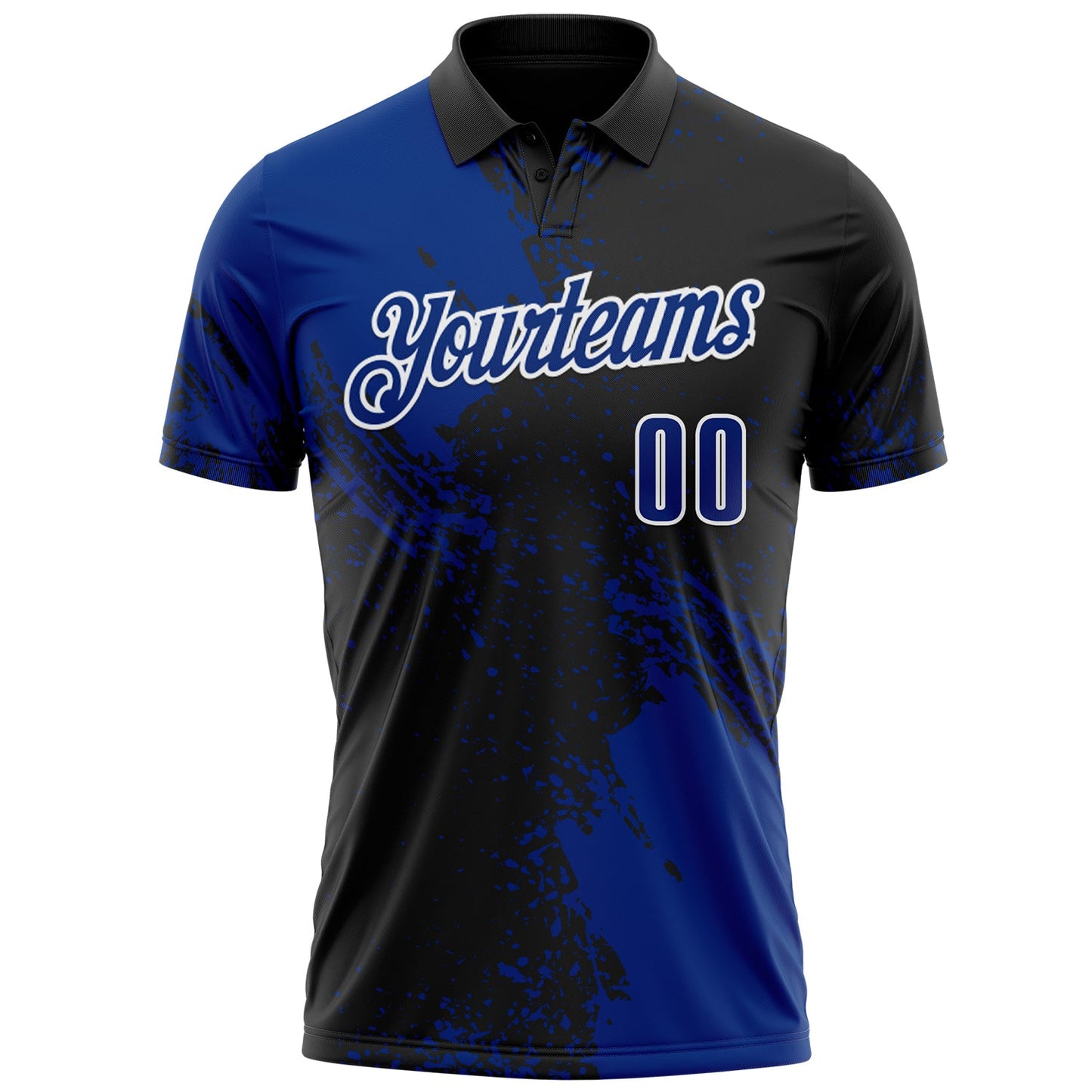 Custom Royal Black-White 3D Pattern Design Abstract Brush Stroke Performance Polo Shirt view 2