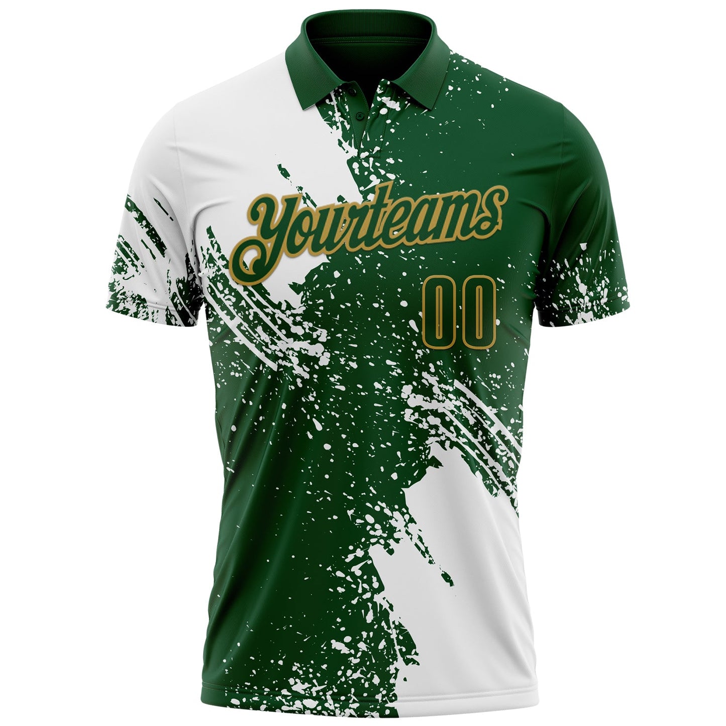 Custom White Green-Old Gold 3D Pattern Design Abstract Brush Stroke Performance Polo Shirt view 2