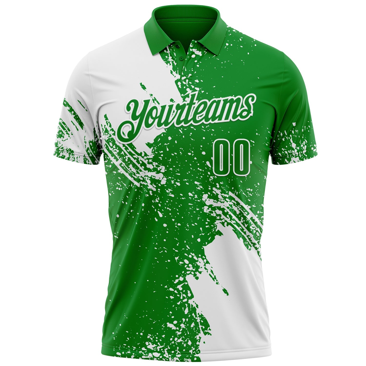 Custom White Grass Green 3D Pattern Design Abstract Brush Stroke Performance Polo Shirt view 2