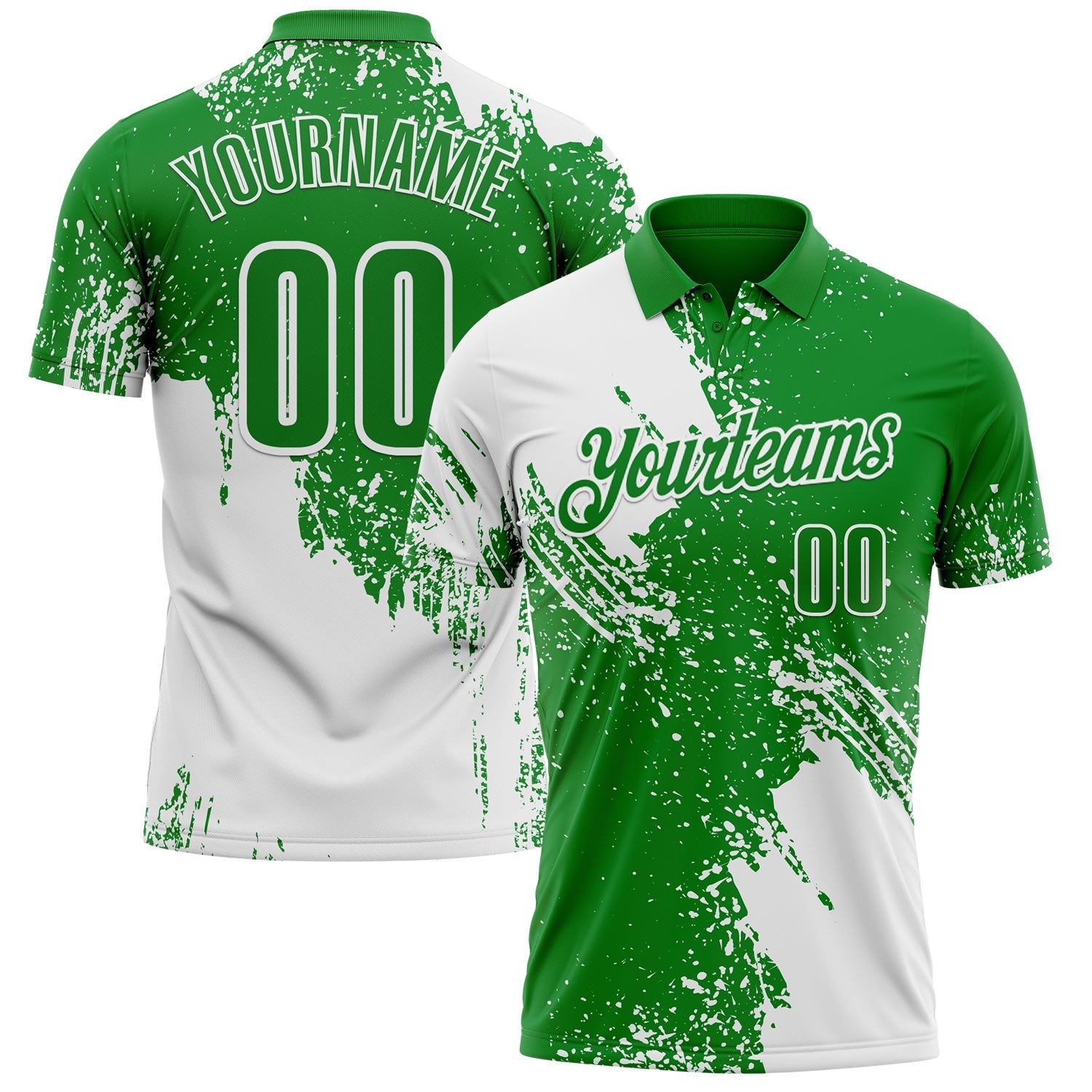 Custom White Grass Green 3D Pattern Design Abstract Brush Stroke Performance Polo Shirt - Main View