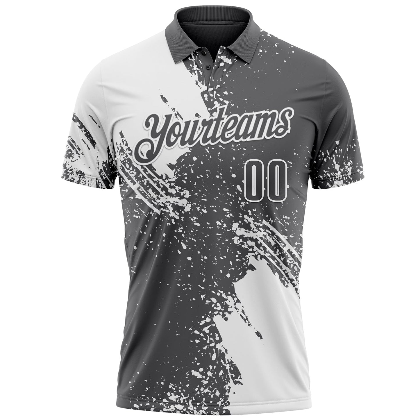 Custom White Steel Gray 3D Pattern Design Abstract Brush Stroke Performance Polo Shirt view 2
