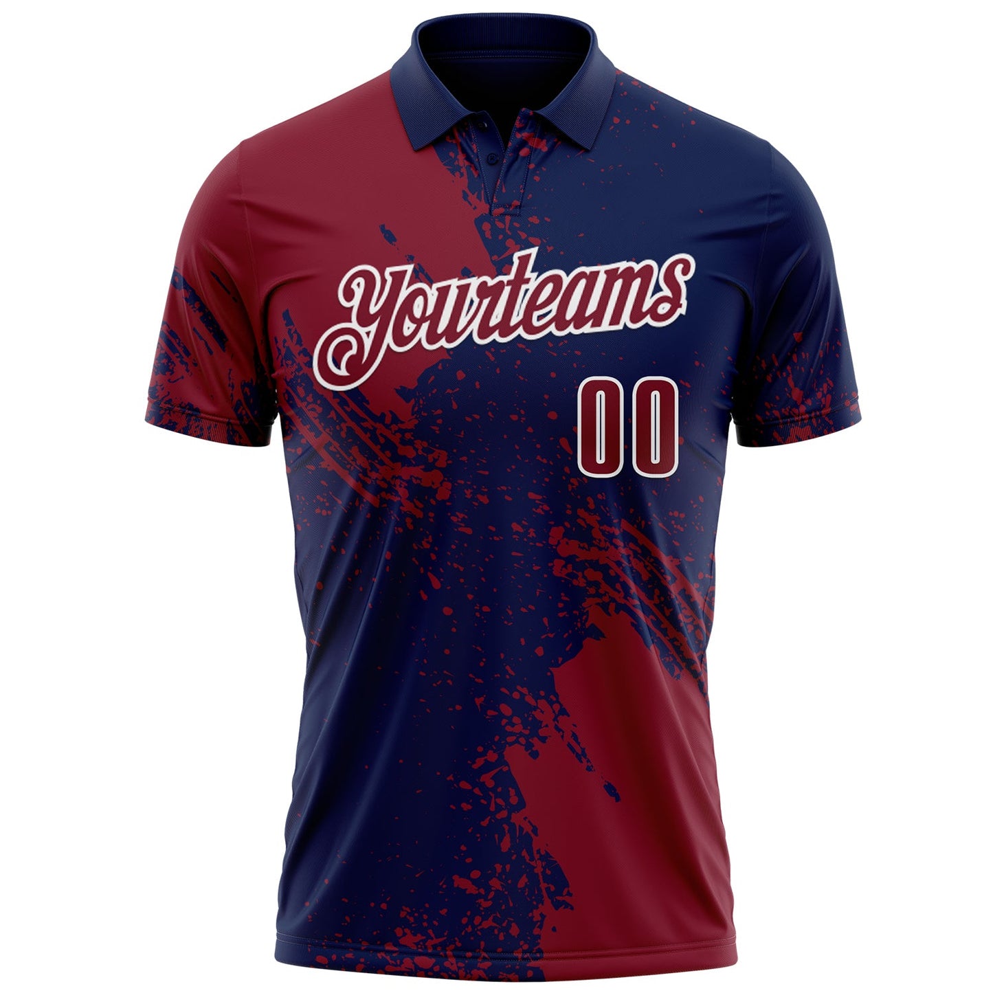 Custom Crimson Navy-White 3D Pattern Design Abstract Brush Stroke Performance Polo Shirt view 2