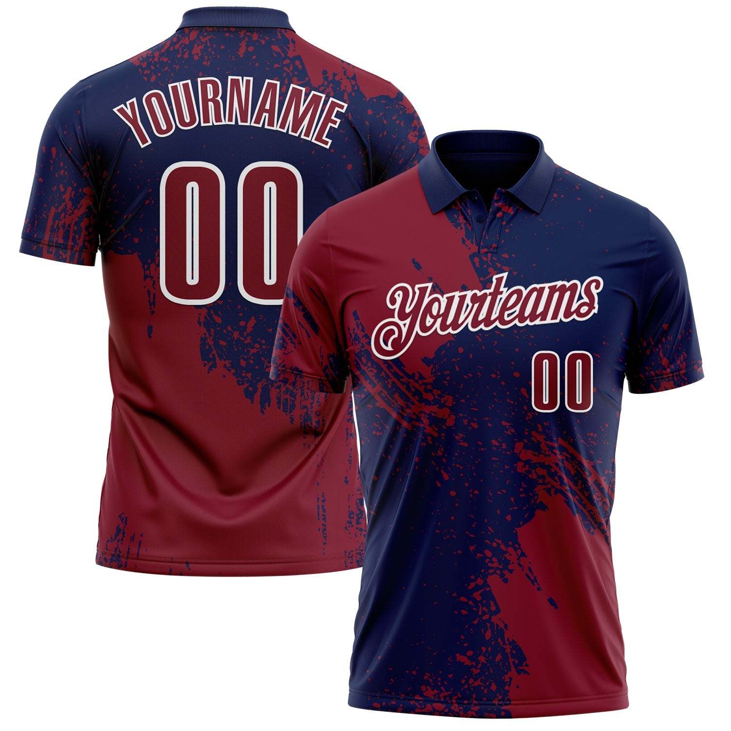 Custom Crimson Navy-White 3D Pattern Design Abstract Brush Stroke Performance Polo Shirt - Main View