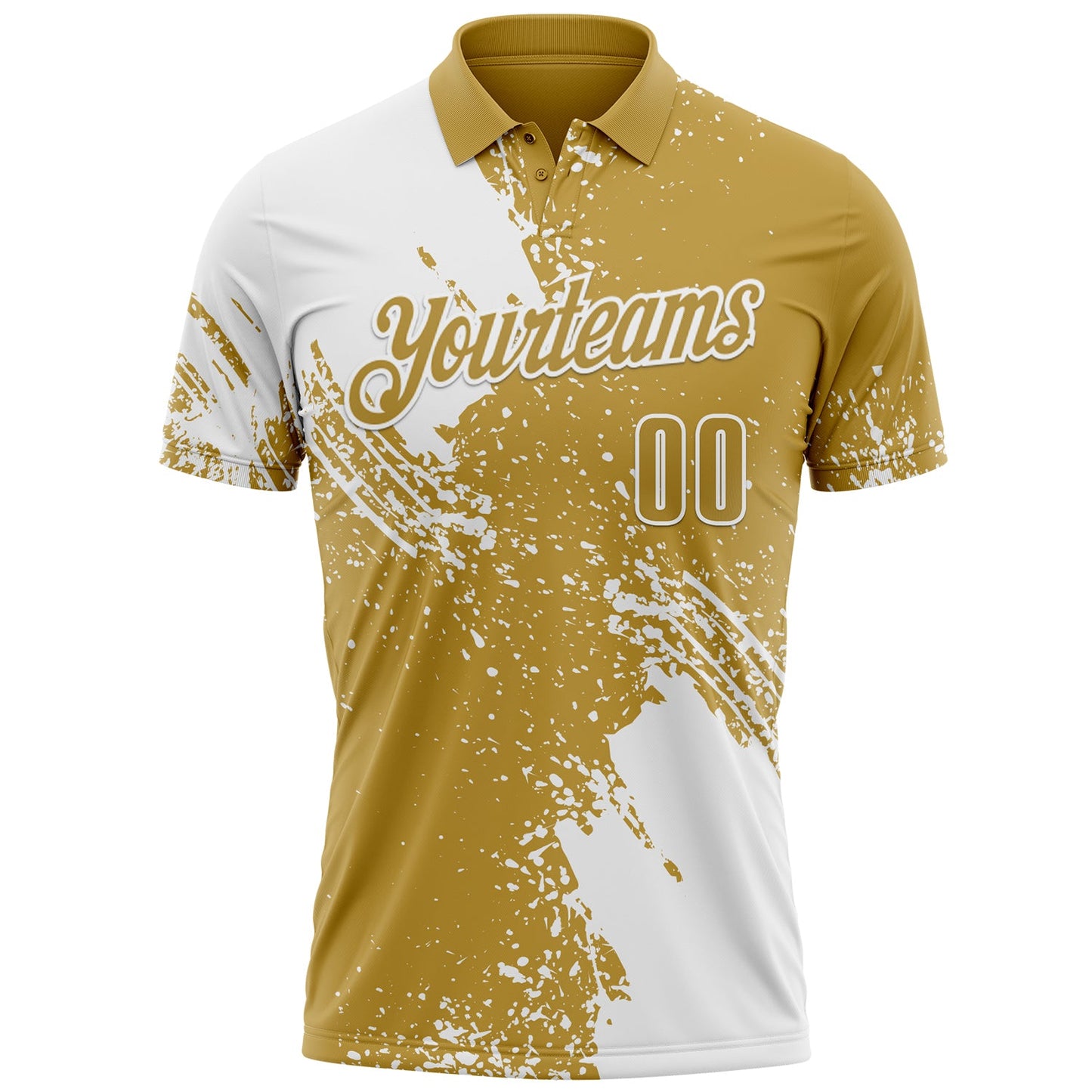 Custom White Old Gold 3D Pattern Design Abstract Brush Stroke Performance Polo Shirt view 2