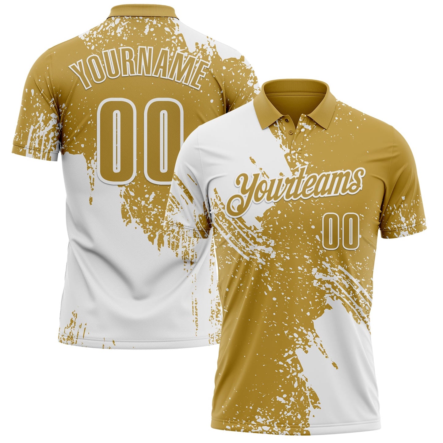 Custom White Old Gold 3D Pattern Design Abstract Brush Stroke Performance Polo Shirt - Main View