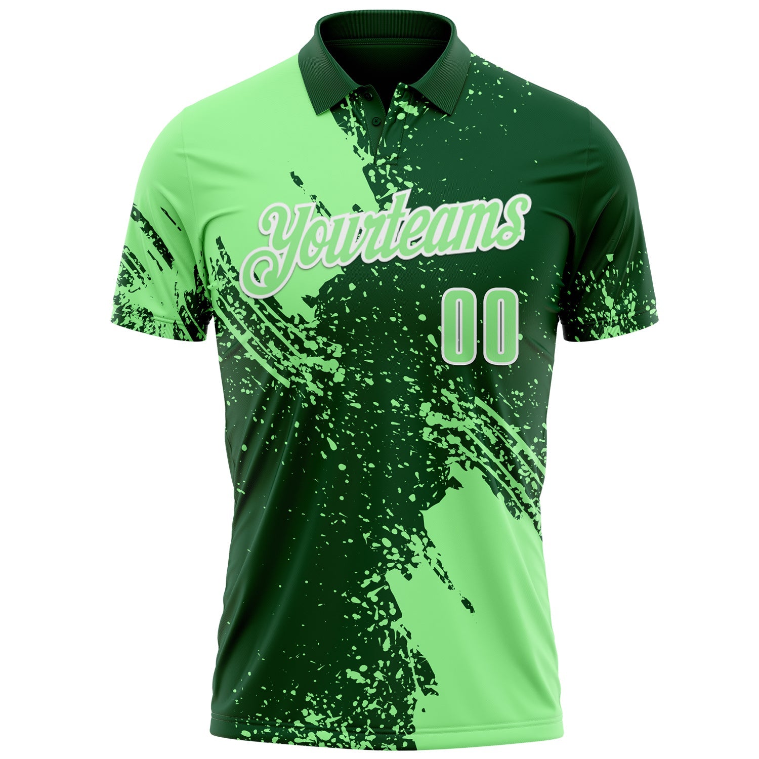 Custom Pea Green Green-White 3D Pattern Design Abstract Brush Stroke Performance Polo Shirt view 2