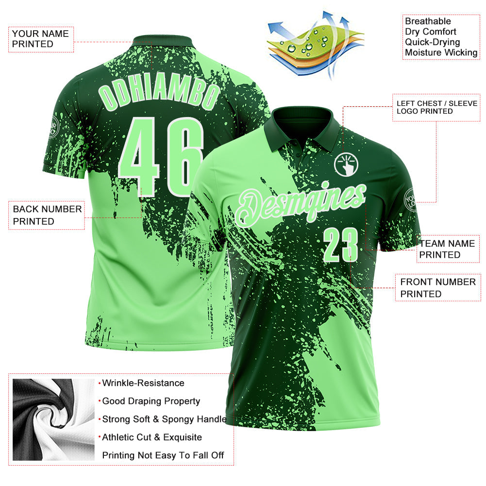 Custom Pea Green Green-White 3D Pattern Design Abstract Brush Stroke Performance Polo Shirt view 3