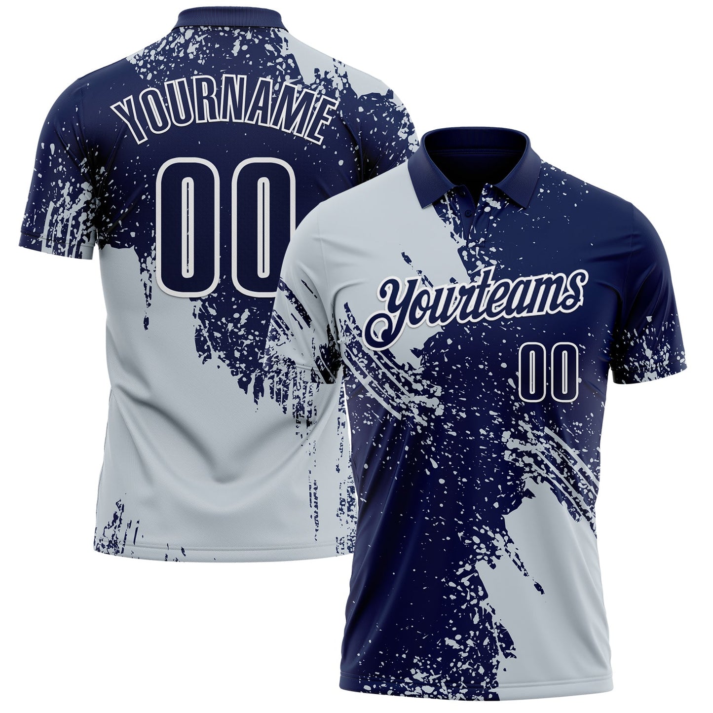 Custom Silver Navy-White 3D Pattern Design Abstract Brush Stroke Performance Polo Shirt - Main View