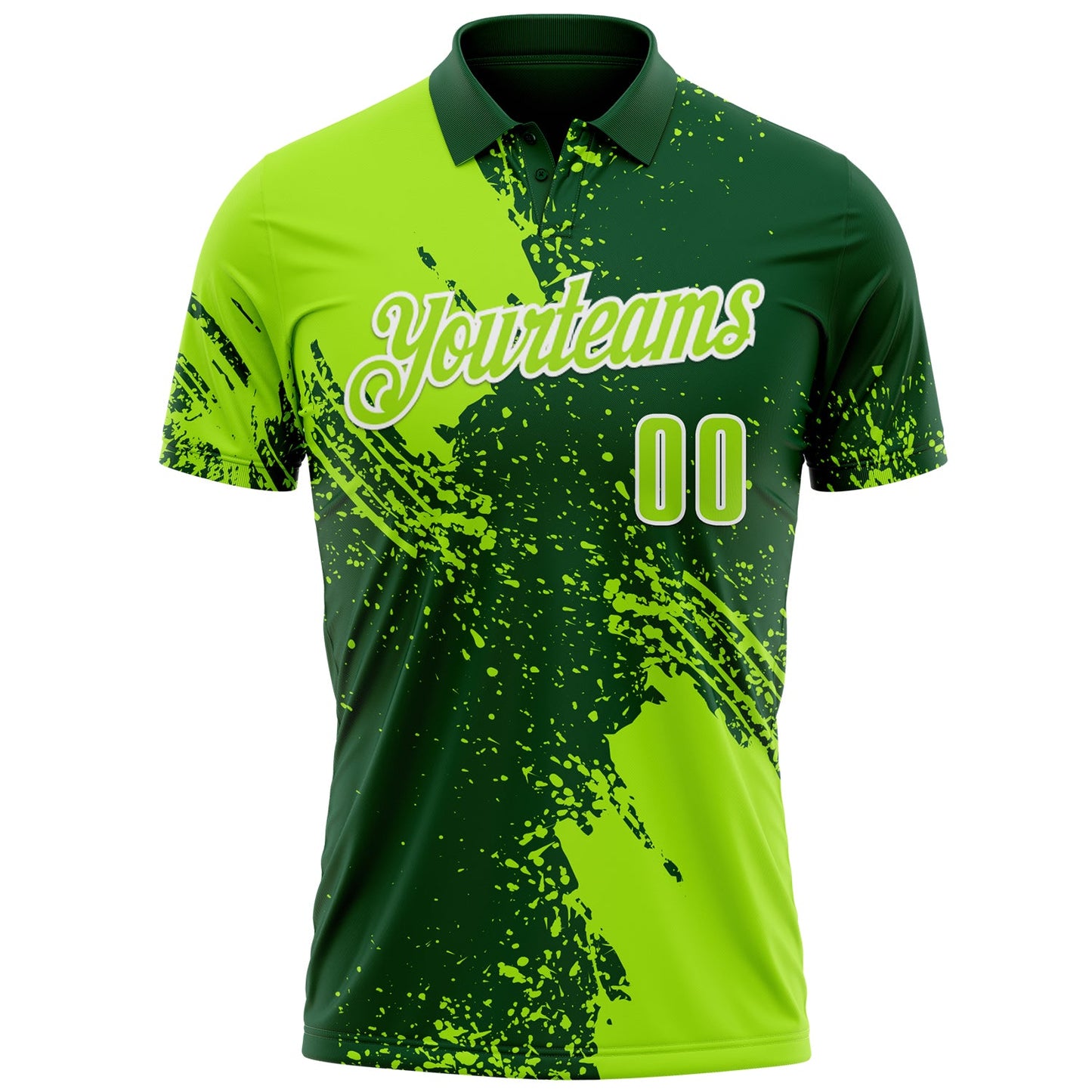 Custom Neon Green Green-White 3D Pattern Design Abstract Brush Stroke Performance Polo Shirt view 2