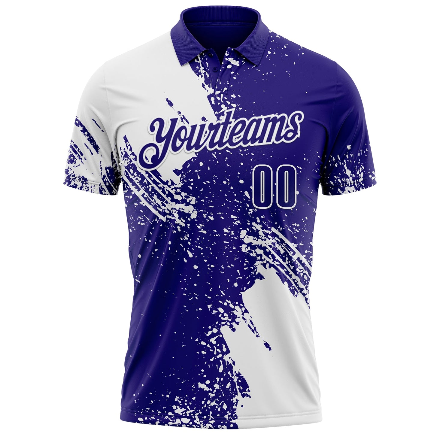 Custom White Dark Purple 3D Pattern Design Abstract Brush Stroke Performance Polo Shirt view 2