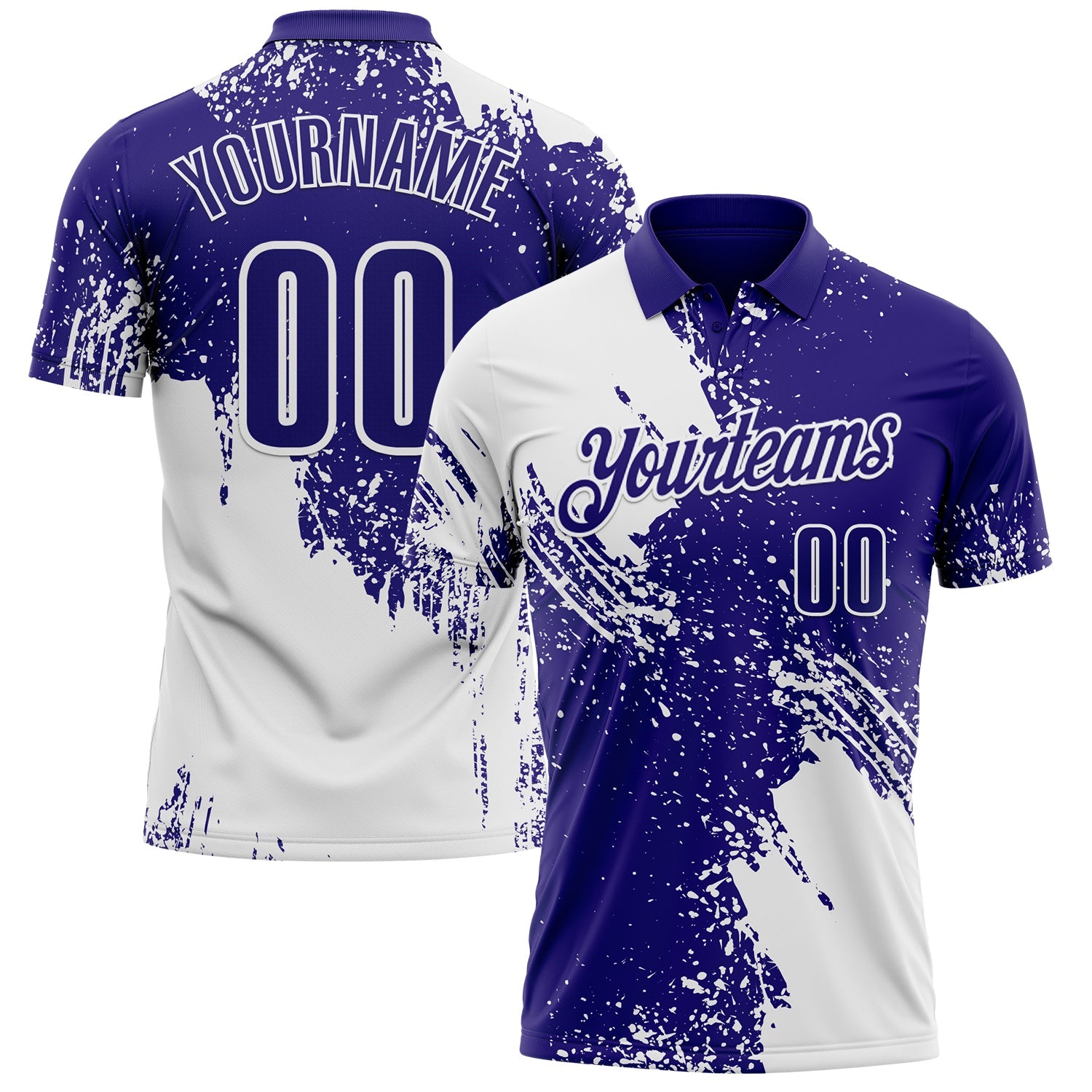 Custom White Dark Purple 3D Pattern Design Abstract Brush Stroke Performance Polo Shirt - Main View