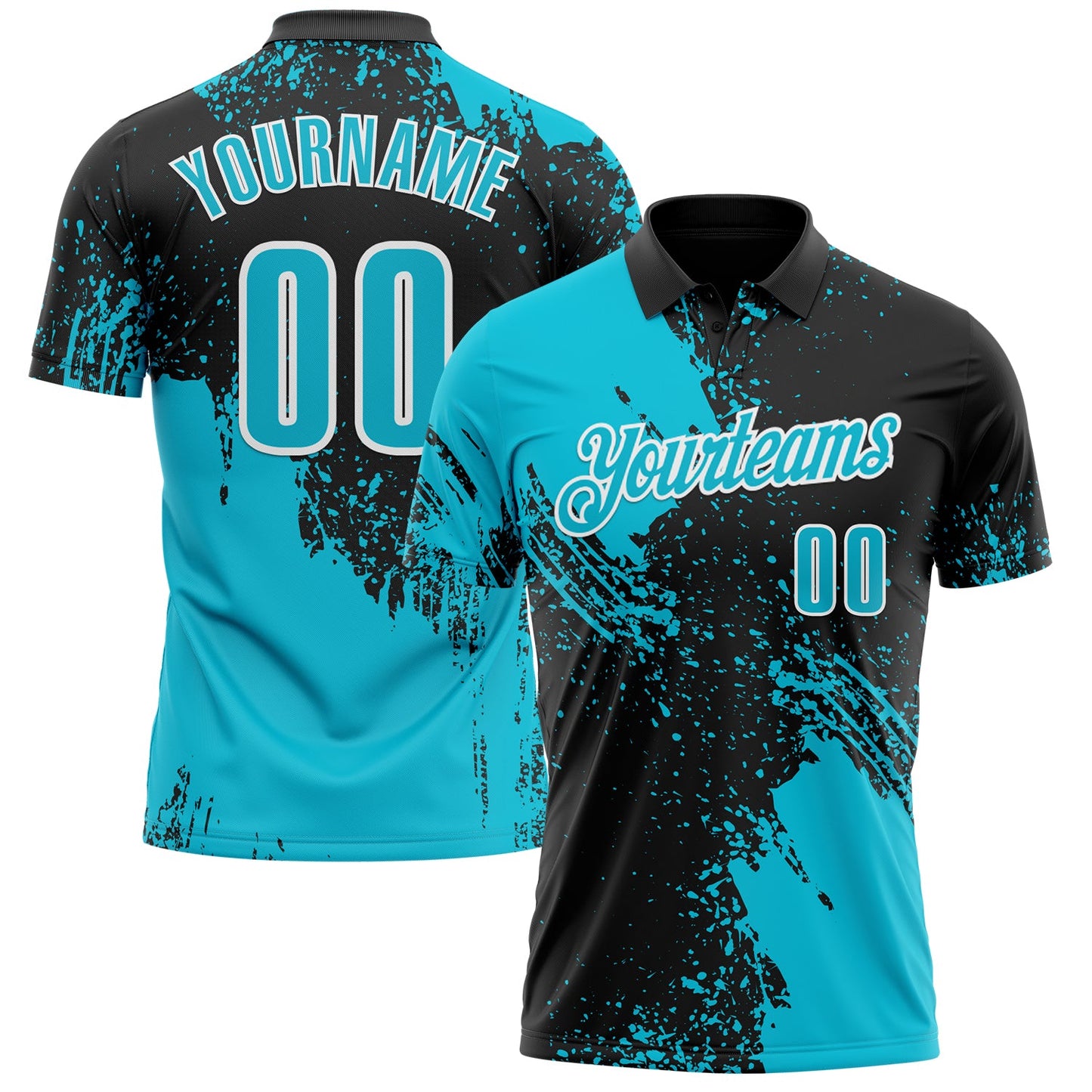 Custom Lakes Blue Black-White 3D Pattern Design Abstract Brush Stroke Performance Polo Shirt - Main View