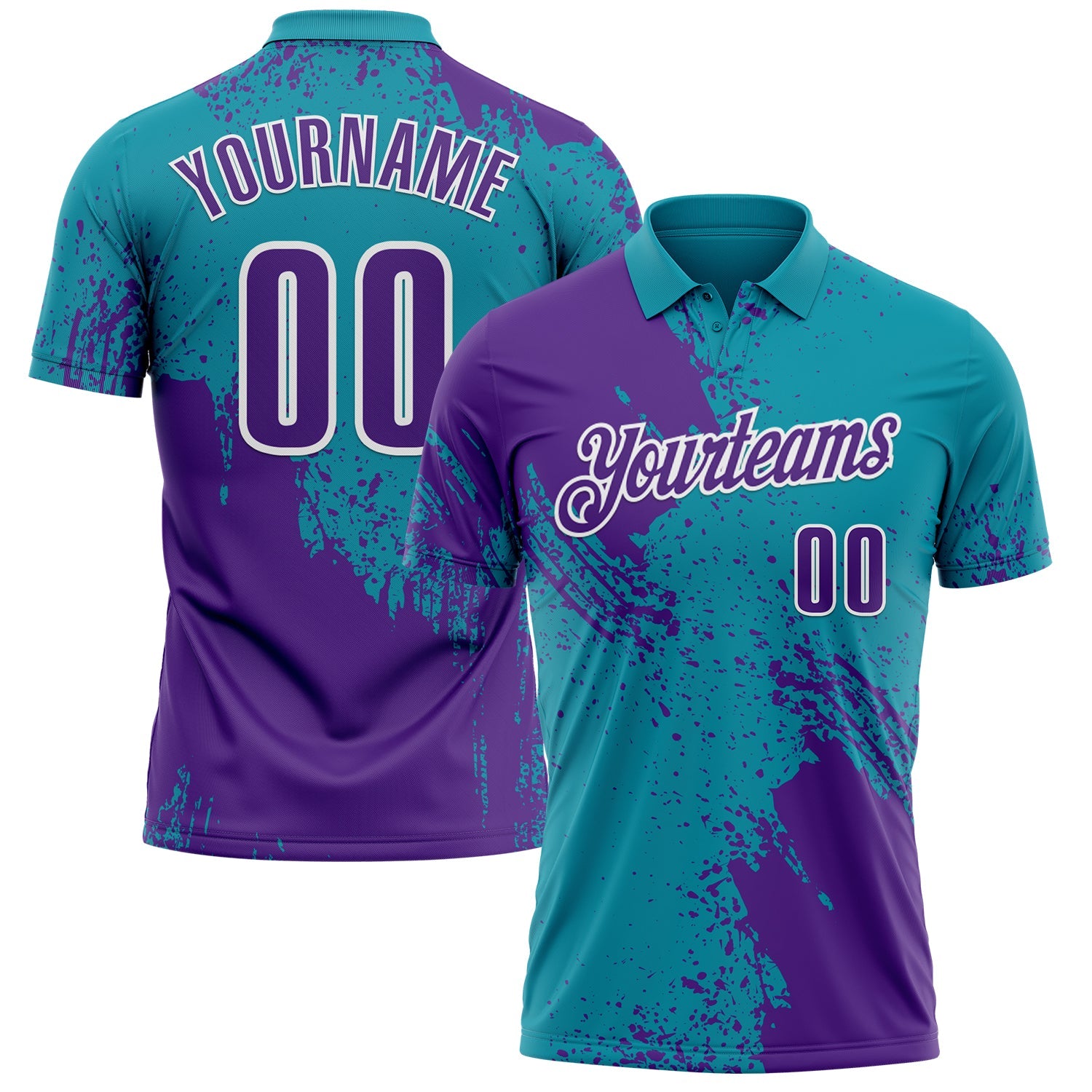 Custom Purple Teal-White 3D Pattern Design Abstract Brush Stroke Performance Polo Shirt - Main View