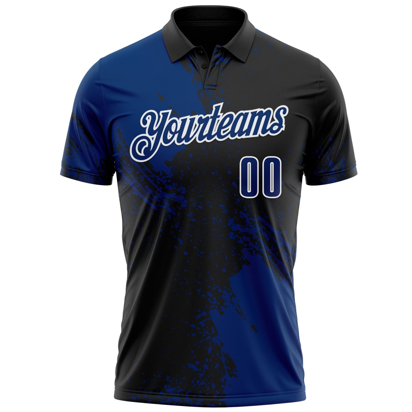 Custom US Navy Blue Black-White 3D Pattern Design Abstract Brush Stroke Performance Polo Shirt view 2