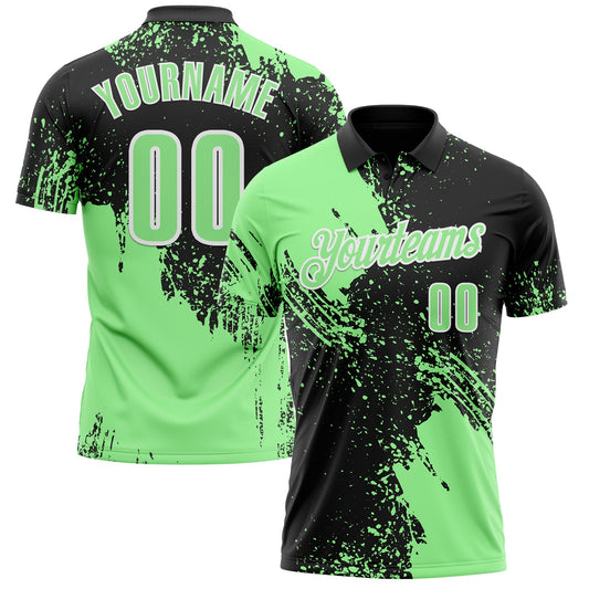 Custom Pea Green Black-White 3D Pattern Design Abstract Brush Stroke Performance Polo Shirt - Main View