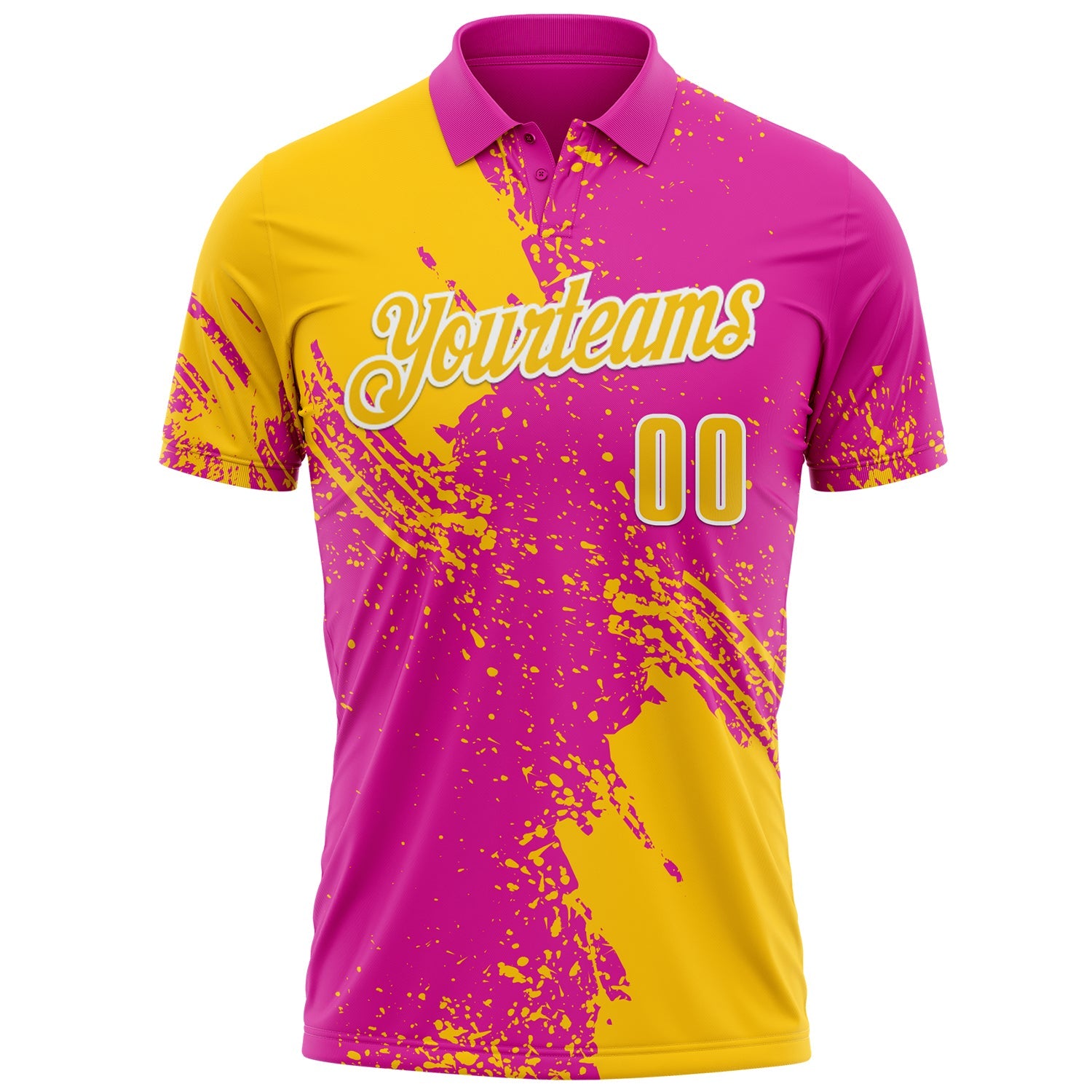 Custom Yellow Deep Pink-White 3D Pattern Design Abstract Brush Stroke Performance Polo Shirt view 2