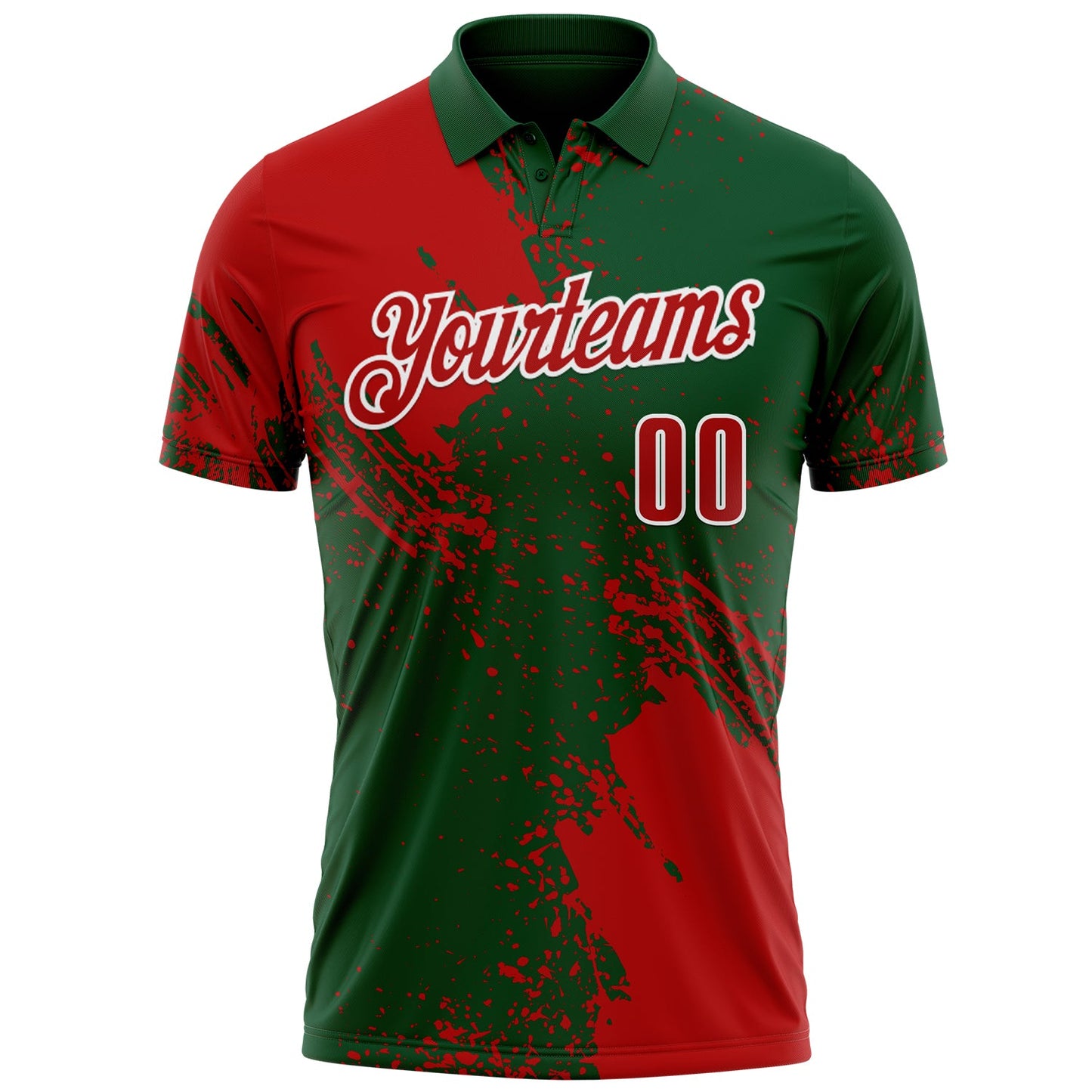 Custom Red Green-White 3D Pattern Design Abstract Brush Stroke Performance Polo Shirt view 2