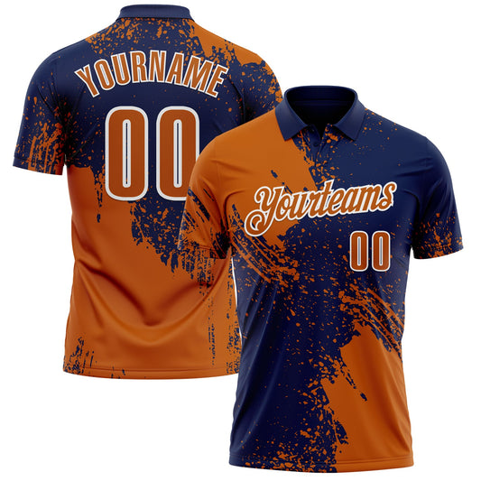 Custom Texas Orange Navy-White 3D Pattern Design Abstract Brush Stroke Performance Polo Shirt - Main View