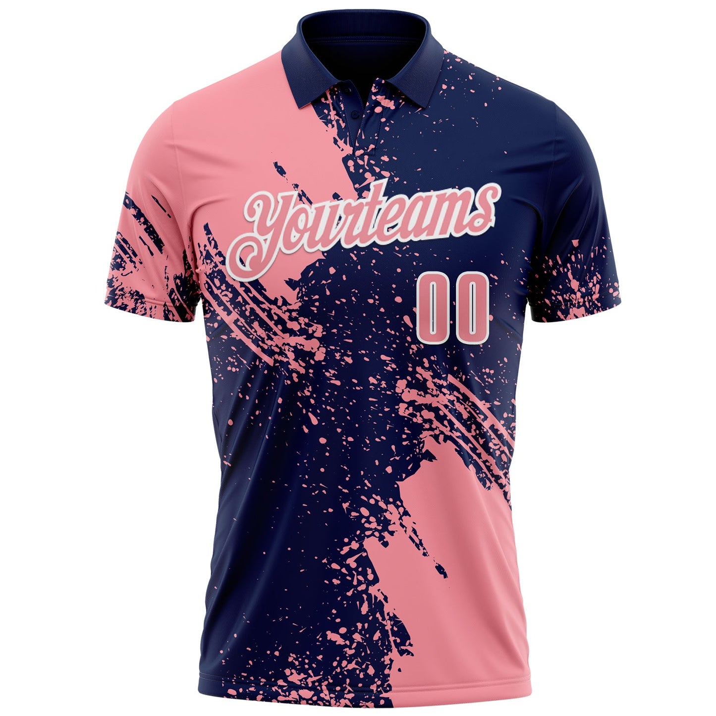Custom Medium Pink Navy-White 3D Pattern Design Abstract Brush Stroke Performance Polo Shirt view 2