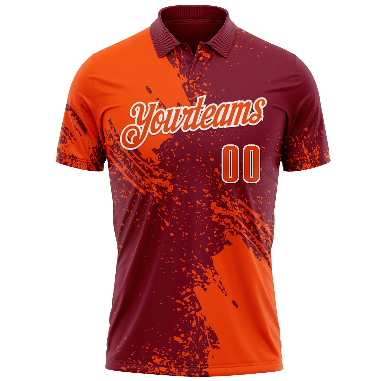 Custom Orange Crimson-White 3D Pattern Design Abstract Brush Stroke Performance Polo Shirt view 2