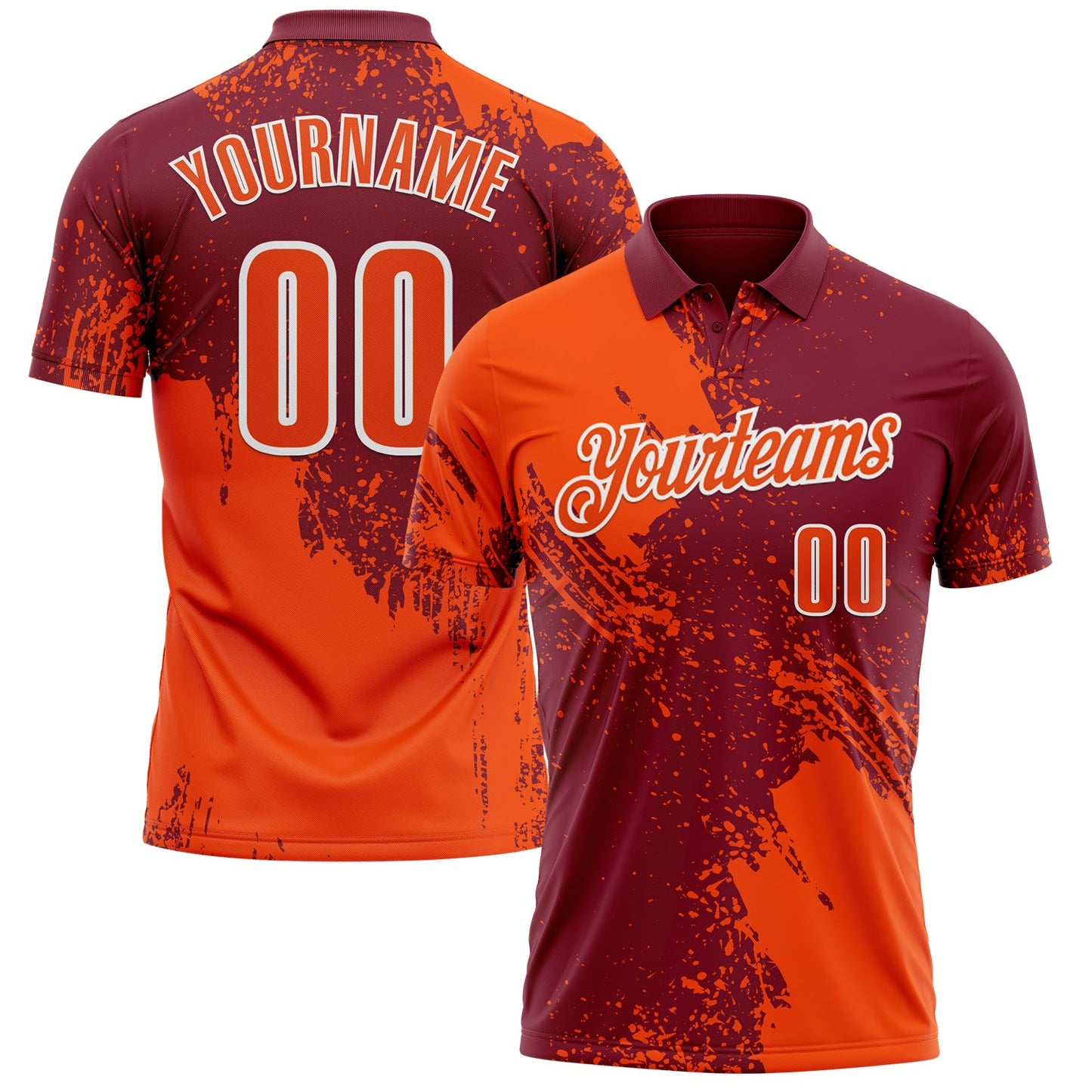 Custom Orange Crimson-White 3D Pattern Design Abstract Brush Stroke Performance Polo Shirt - Main View