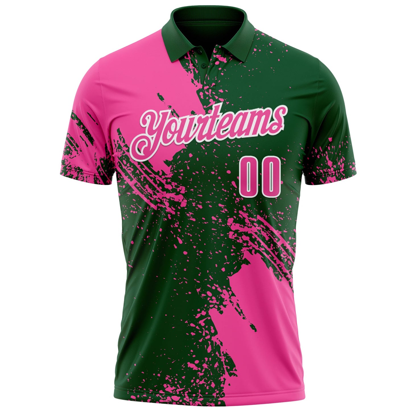 Custom Pink Green-White 3D Pattern Design Abstract Brush Stroke Performance Polo Shirt view 2