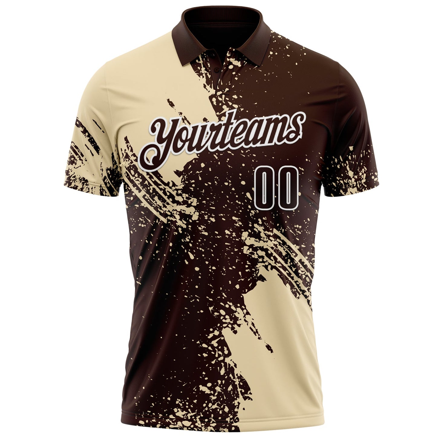Custom Cream Brown-White 3D Pattern Design Abstract Brush Stroke Performance Polo Shirt view 2