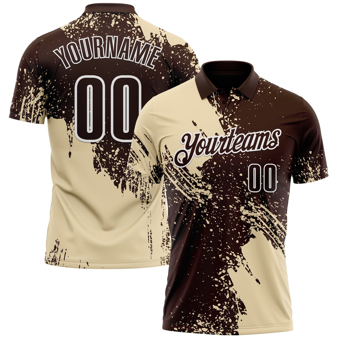 Custom Cream Brown-White 3D Pattern Design Abstract Brush Stroke Performance Polo Shirt - Main View