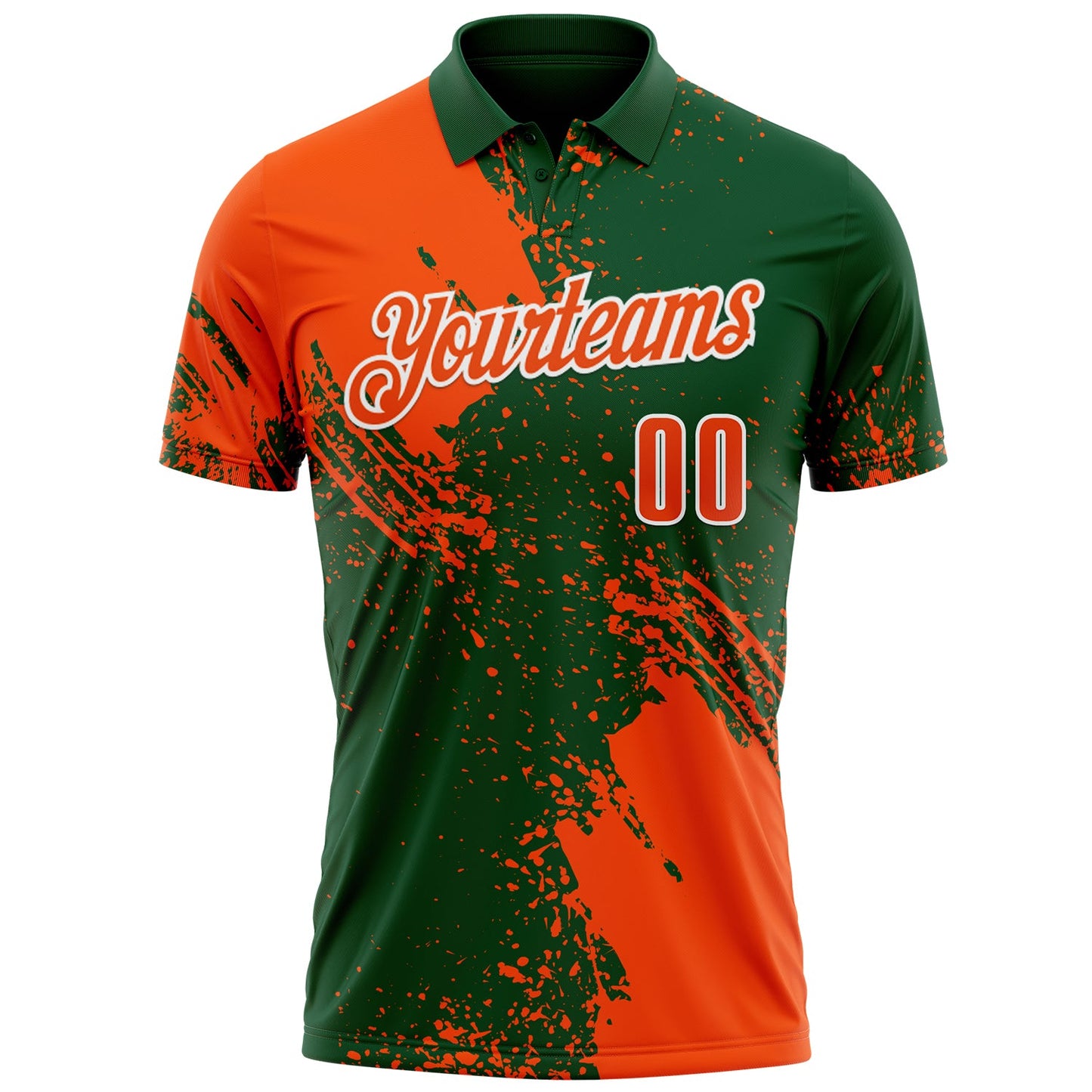 Custom Orange Green-White 3D Pattern Design Abstract Brush Stroke Performance Polo Shirt view 2
