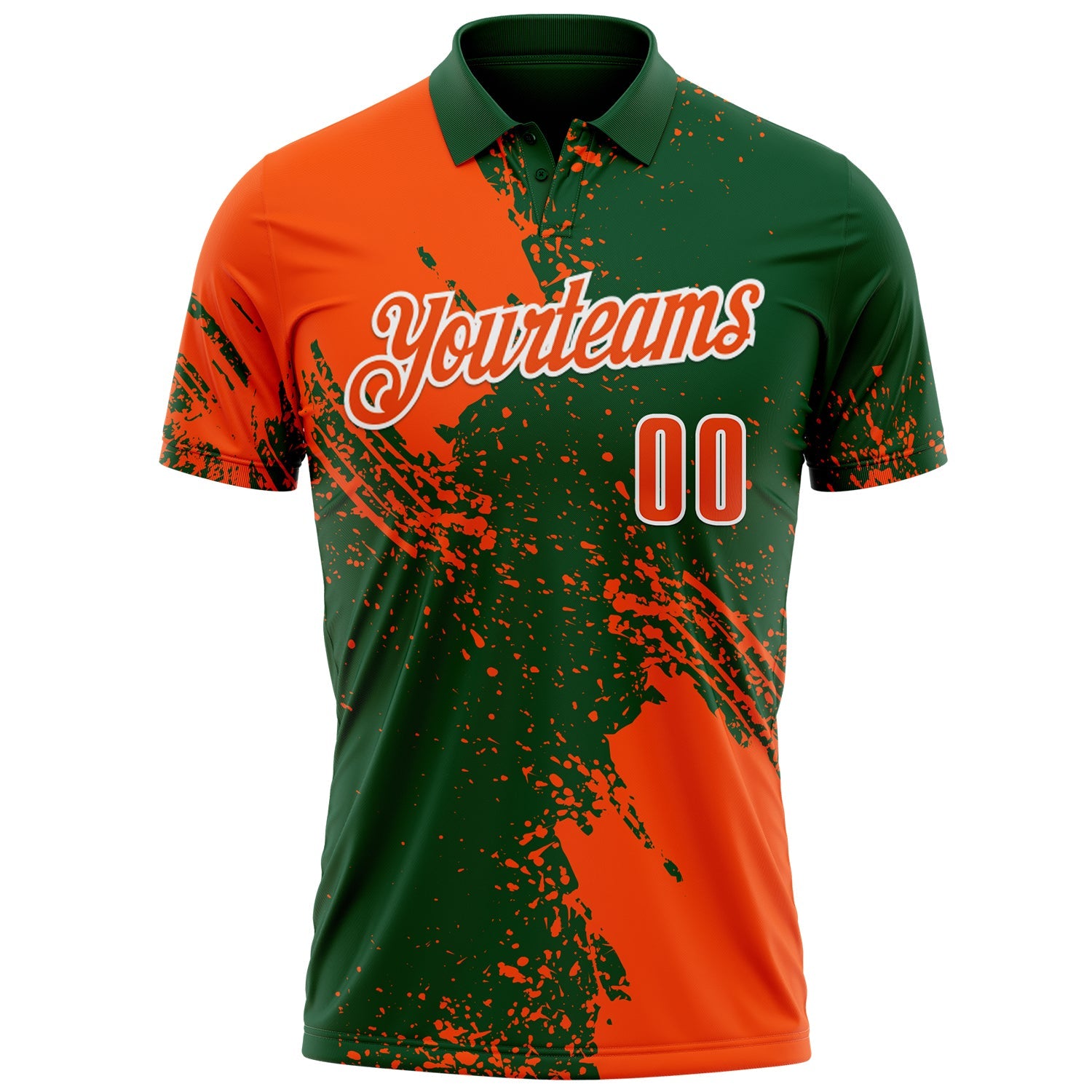 Custom Orange Green-White 3D Pattern Design Abstract Brush Stroke Performance Polo Shirt view 2