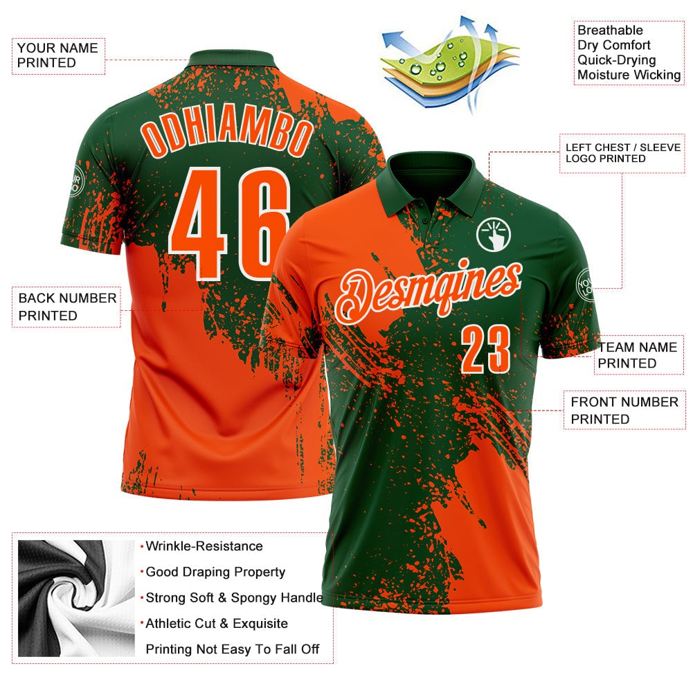 Custom Orange Green-White 3D Pattern Design Abstract Brush Stroke Performance Polo Shirt view 3
