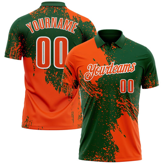 Custom Orange Green-White 3D Pattern Design Abstract Brush Stroke Performance Polo Shirt - Main View