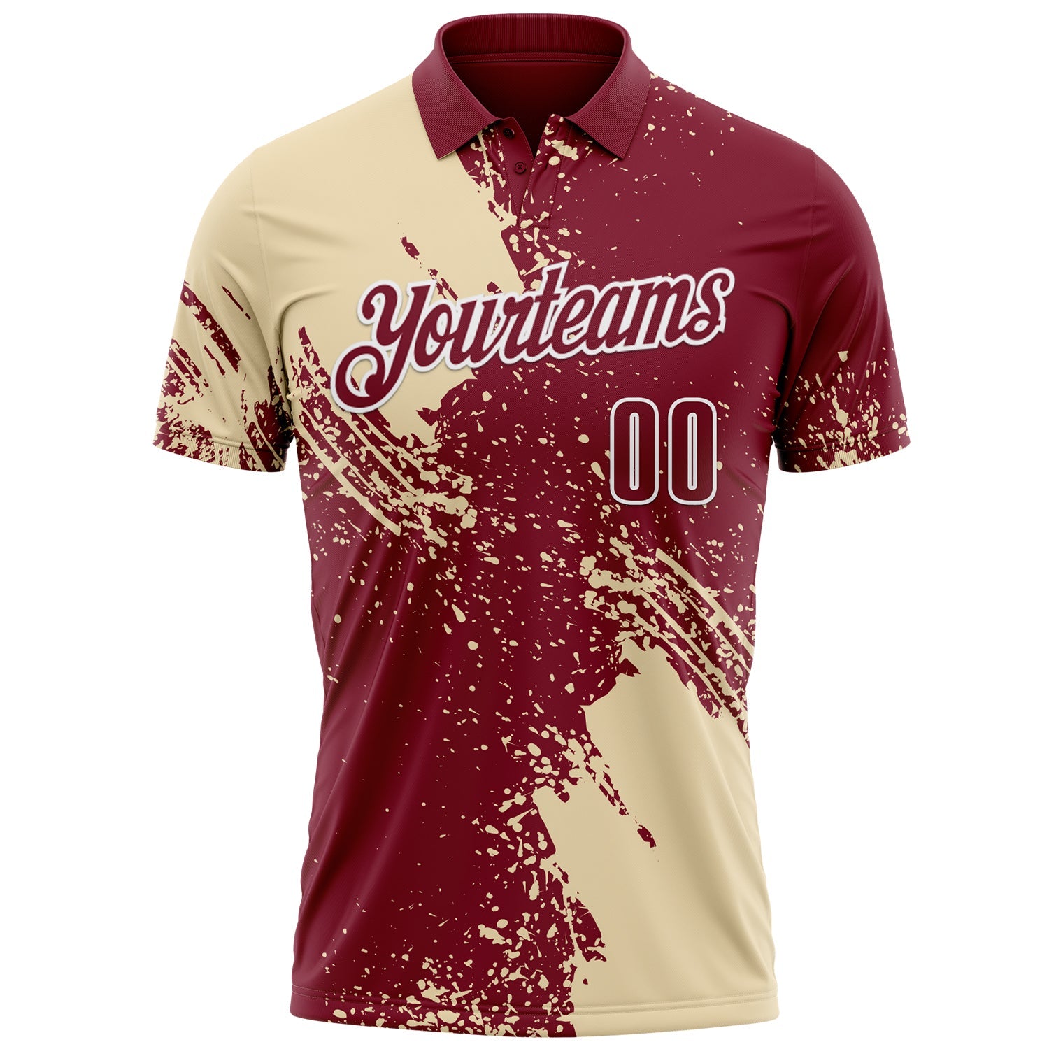 Custom Cream Crimson-White 3D Pattern Design Abstract Brush Stroke Performance Polo Shirt view 2