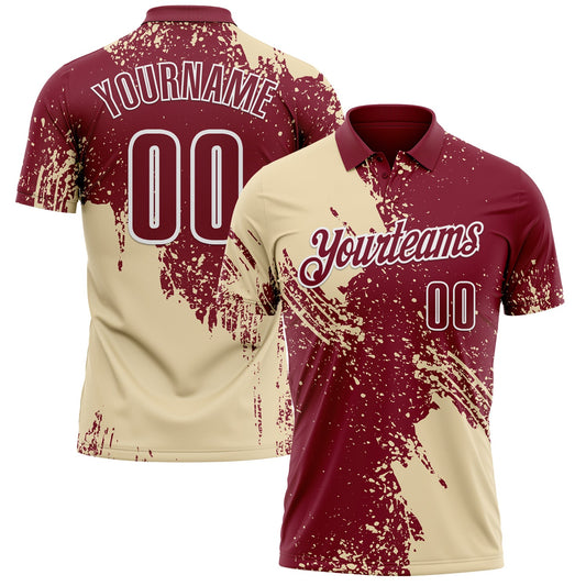 Custom Cream Crimson-White 3D Pattern Design Abstract Brush Stroke Performance Polo Shirt - Main View