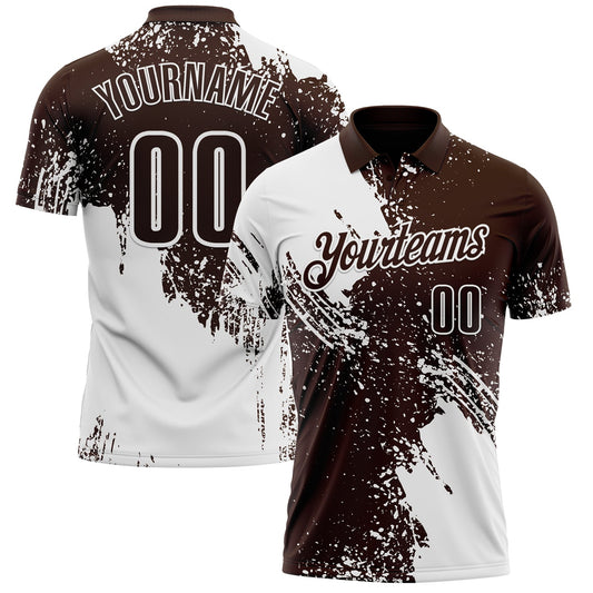 Custom White Brown 3D Pattern Design Abstract Brush Stroke Performance Polo Shirt - Main View