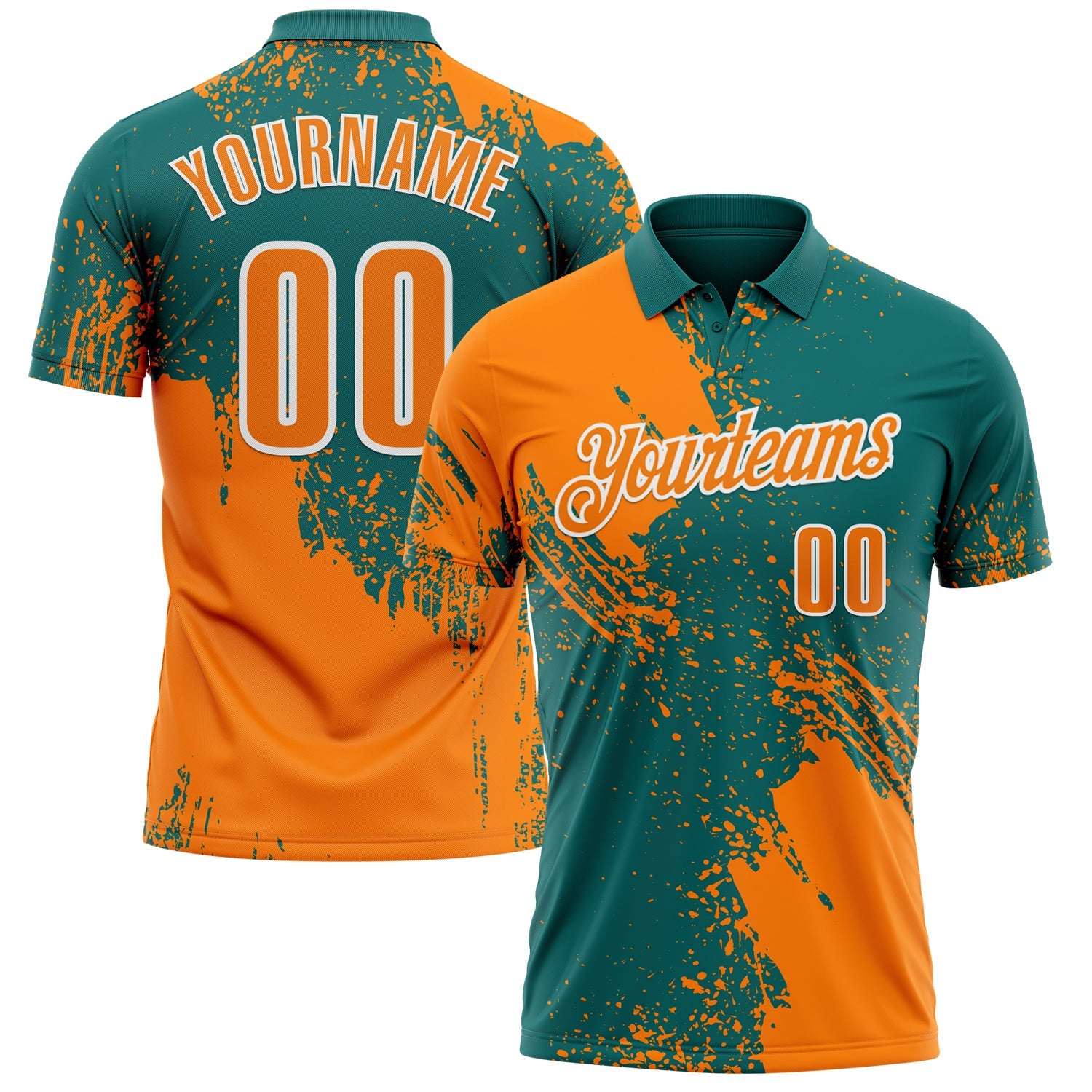 Custom Bay Orange Teal-White 3D Pattern Design Abstract Brush Stroke Performance Polo Shirt - Main View