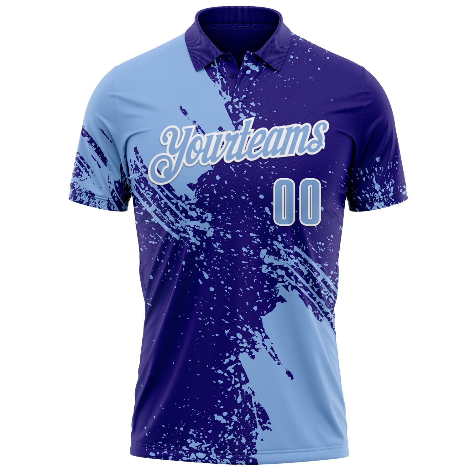 Custom Light Blue Dark Purple-White 3D Pattern Design Abstract Brush Stroke Performance Polo Shirt view 2