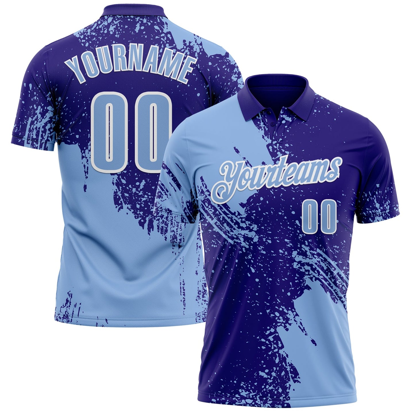 Custom Light Blue Dark Purple-White 3D Pattern Design Abstract Brush Stroke Performance Polo Shirt - Main View
