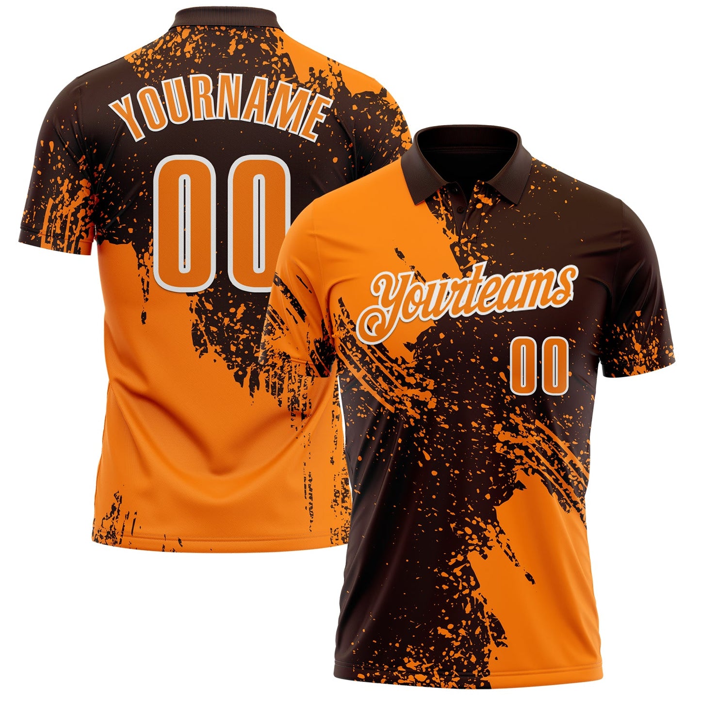 Custom Bay Orange Brown-White 3D Pattern Design Abstract Brush Stroke Performance Polo Shirt - Main View